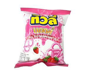 Biscuit with Strawberry flavored coated Tivoli Knots Brand