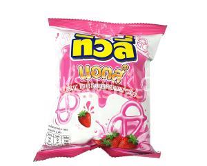 Biscuit with Strawberry flavored coated Tivoli Knots Brand