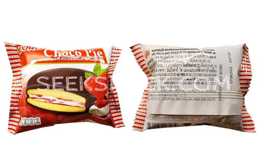 Package for Euro Choco Pie Brand Chocolate Pie With Masrshmallow and Raspberry Jam