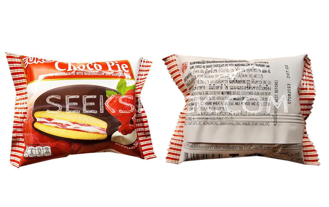 Package for Euro Choco Pie Brand Chocolate Pie With Masrshmallow and Raspberry Jam
