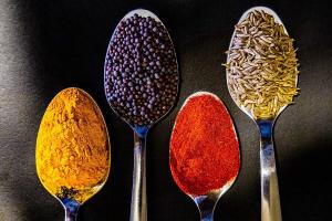 Chilli powder with turmeric, mustard seeds and cumin seeds