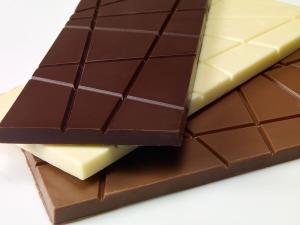 Bars of dark, white and milk chocolate