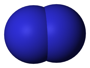 Space-filling model of a nitrogen molecule, the usual packaging gas
